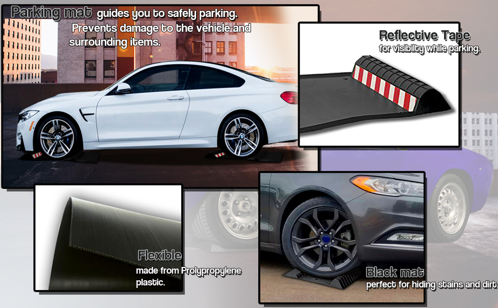 Zone Tech Rubber Parking Mat Black Reflective Tape Car