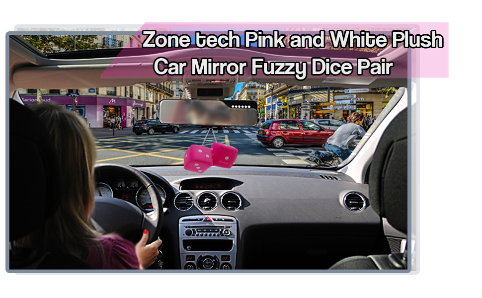 Pair Pink Mirror Fuzzy Dice