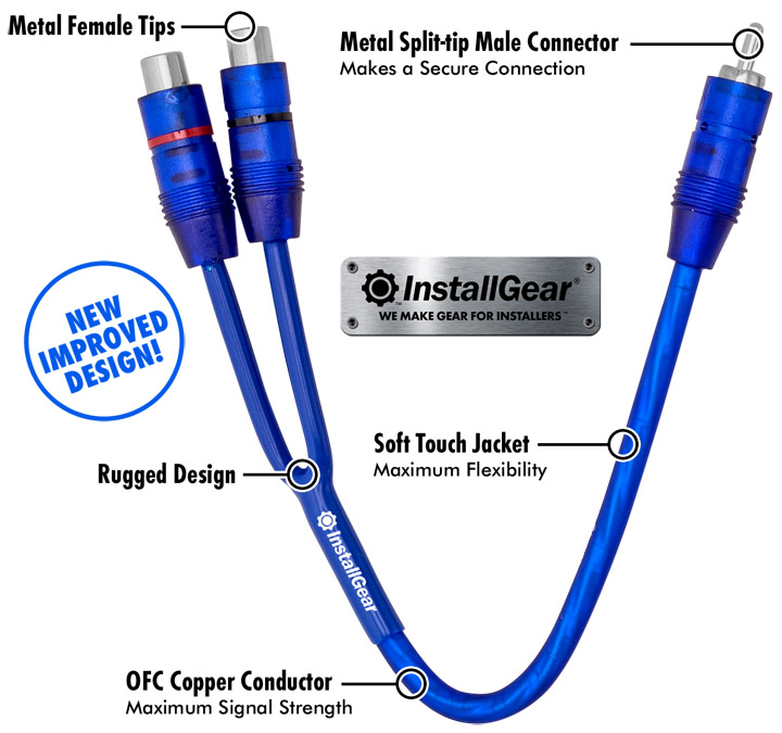 InstallGear 1ft Shielded 1 Male to 2 Female RCA Y Adapter