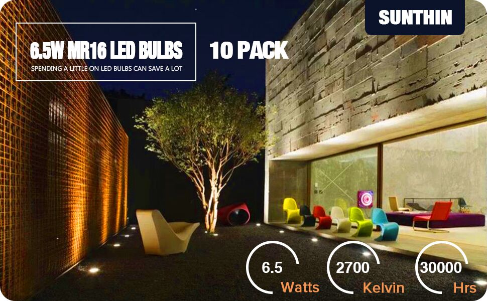 SUNTHIN Pack of 10 MR16 LED 6.5 Watt 2700K Warm White 500lm 60 Watt