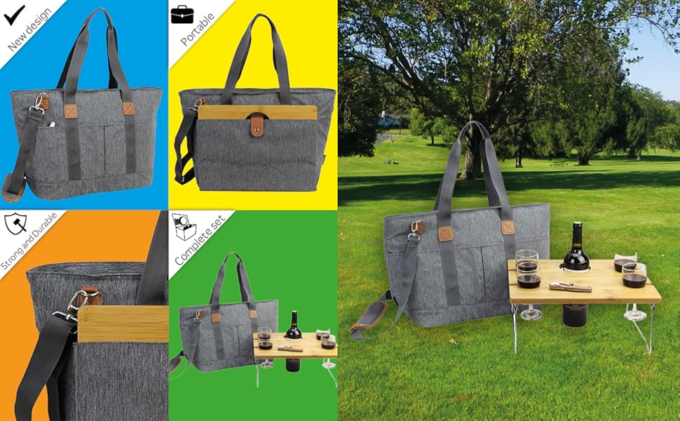 Picnic Basket Tote Set With Table Picnic Shoulder Bag Set Stylish AllinOne