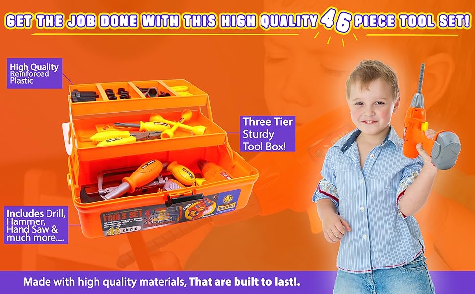 Big Mo's Toys Caja de herramientas de 46 piezas y kit de herramientas