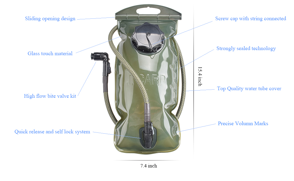 J.CARP Tactical Hydration Bladder 2 Liter, Advanced Model, Water