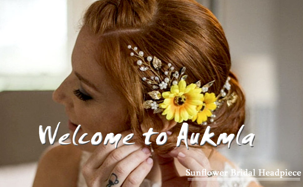 Aukmla Sunflower bridal headpiece Sunflower hair comb Sunflower headband Flower crown 
