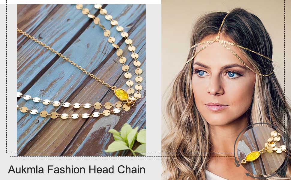 Aukmla Gold Headdress Boho Headchain Double Layer Sequin