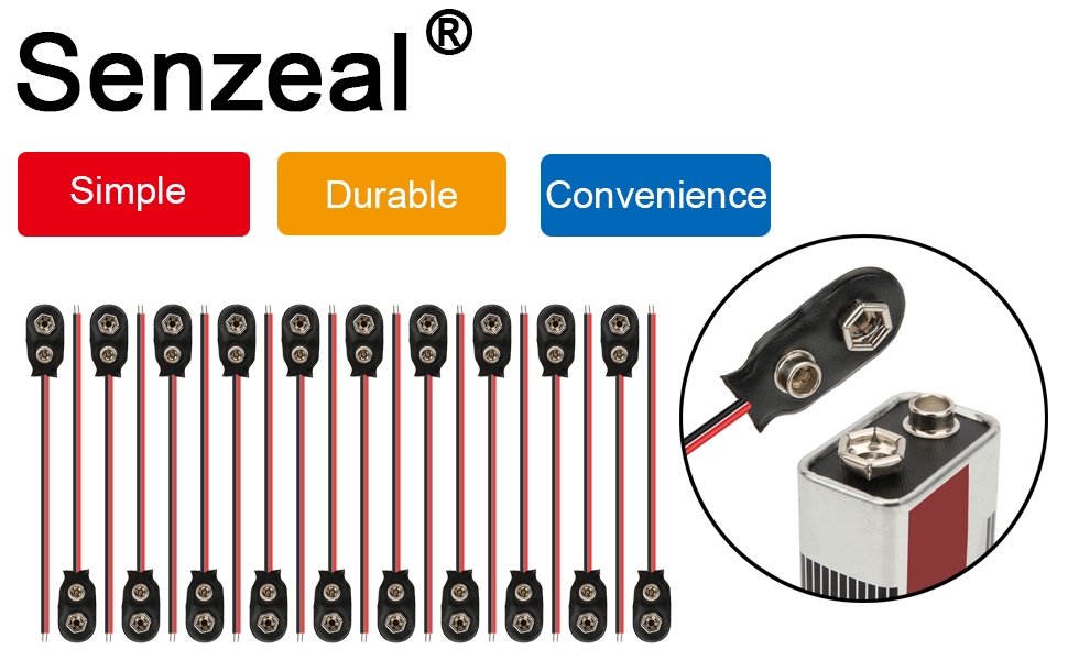Senzeal 20PCS 9V Battery Clip IType Buckle Connector
