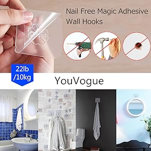 Amazon Com Reusable Adhesive Wall Hooks 22 Lbs Heavy Duty Wall