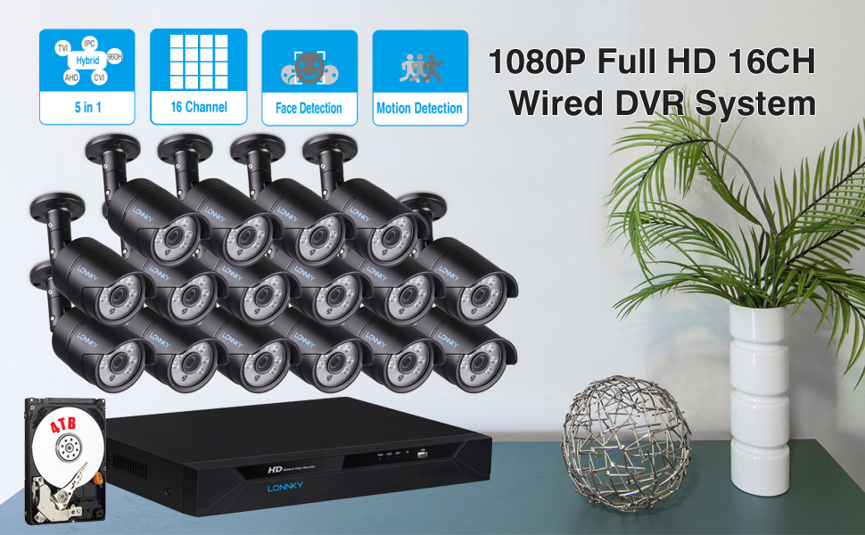 LONNKY 16 Channel Video Surveillance System,1080P 5 in 1