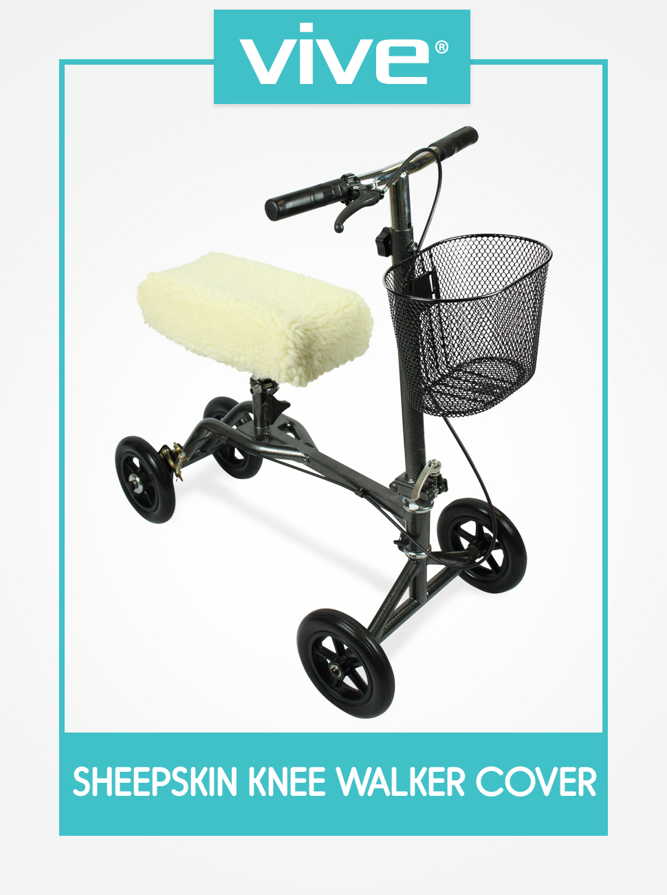 Knee Walker Pad Cover by Vive Plush Synthetic Faux