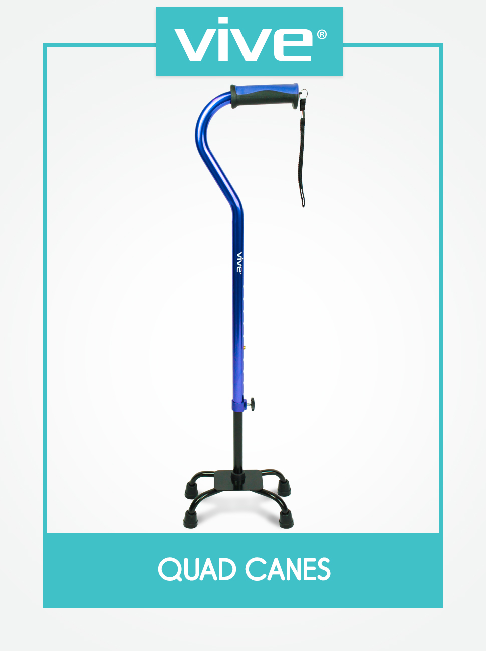 Adjustable Quad Cane by Vive Lightweight Walking Stick