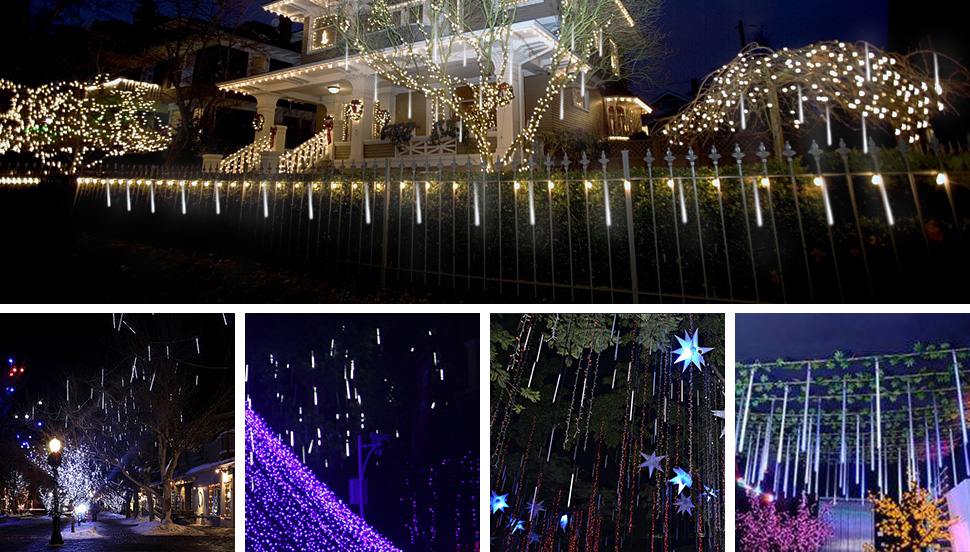Amazon Com Vmanoo Led Outdoor Lights 8 Tube Meteor Shower Rain Lights Solar Powered Icicle Raindrop Snow Falling Lights Cascading Lighting For Garden Outdoor Patio Holiday Wedding Party Decoration White Tools
