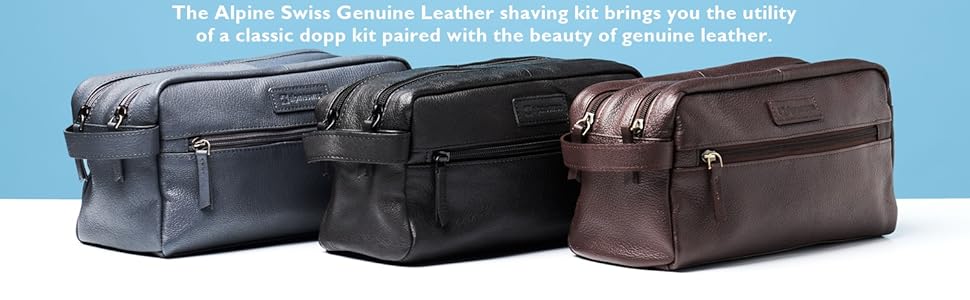 Alpine swiss mens leather dopp kitt shave kit overnight toiletry travel case vanity bag shaving kit