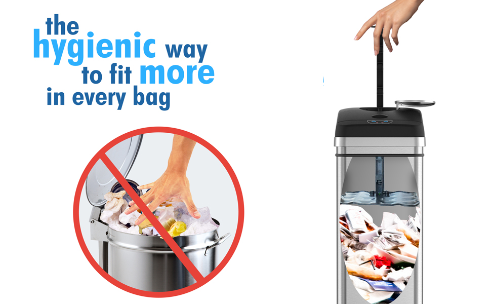 iTouchless Squeeze Trash Compactor Garbage Can with Sensor Lid, Battery Free