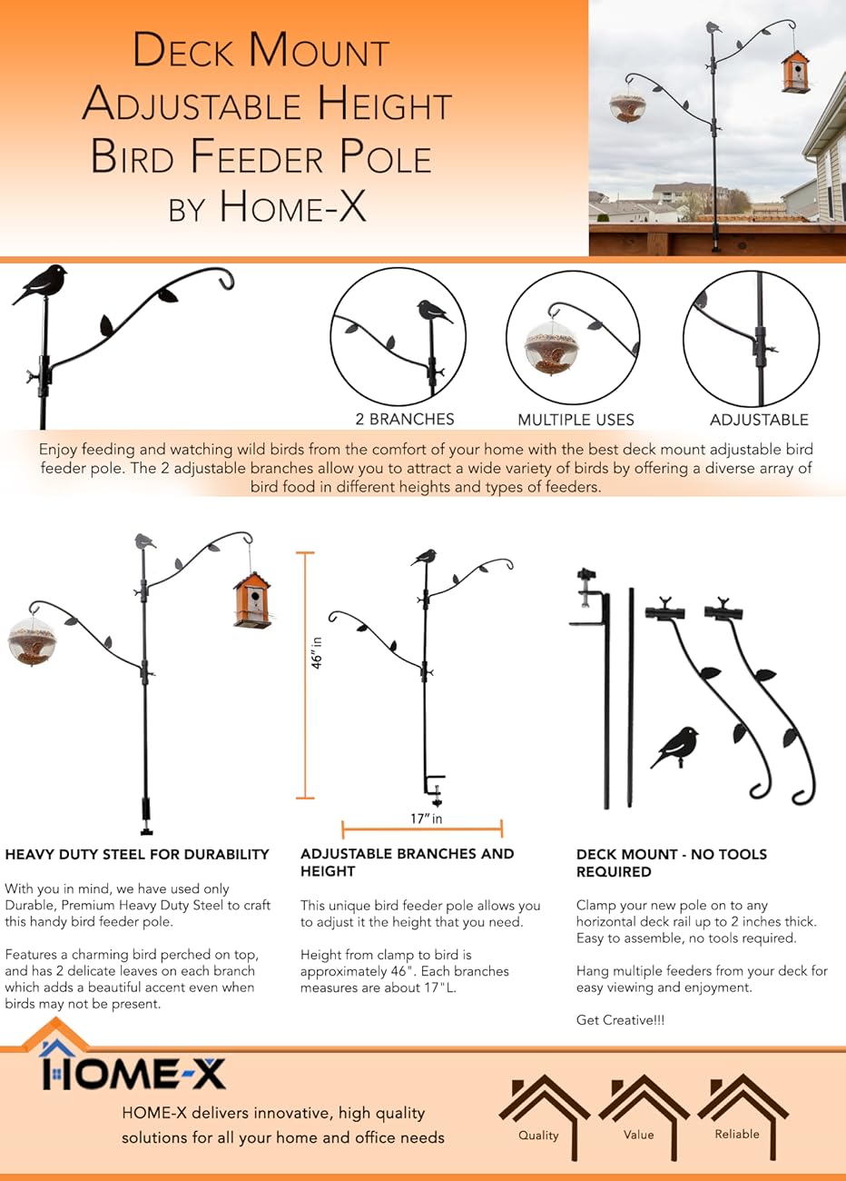 HomeX MultiHook Bird Feeder Pole Deck Kit with Two Adjustable Branches Garden