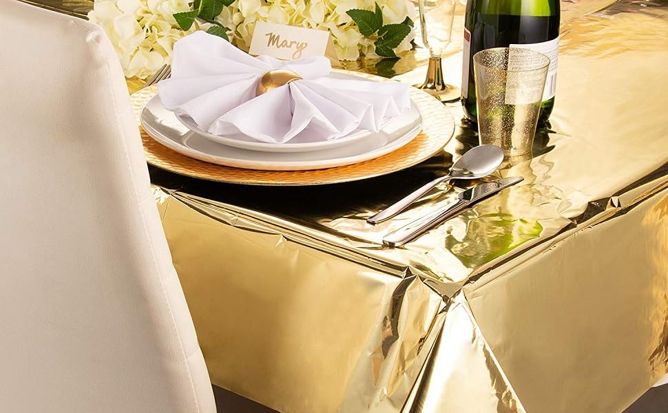 Juvale 3 Pack Gold Plastic Tablecloths for Rectangle Tables