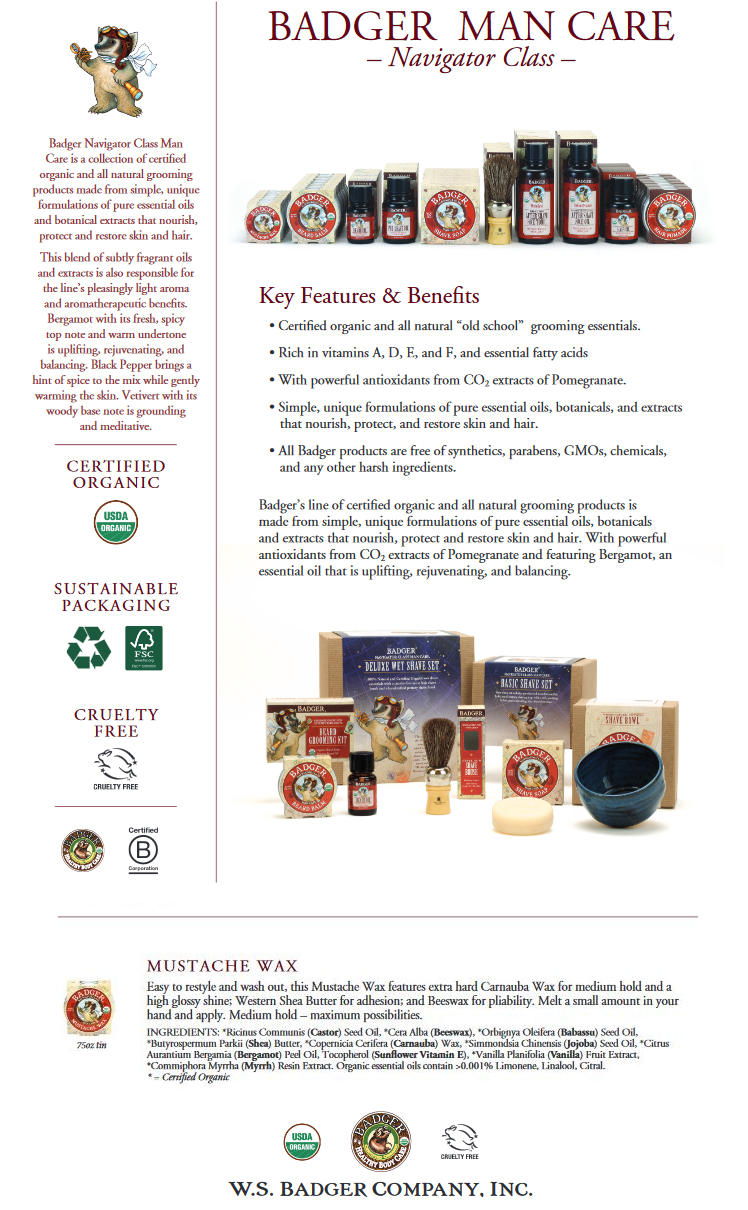 Badger Mustache Wax, Medium Hold, Natural Mustache Wax, Certified Organic, Styling Facial Hair