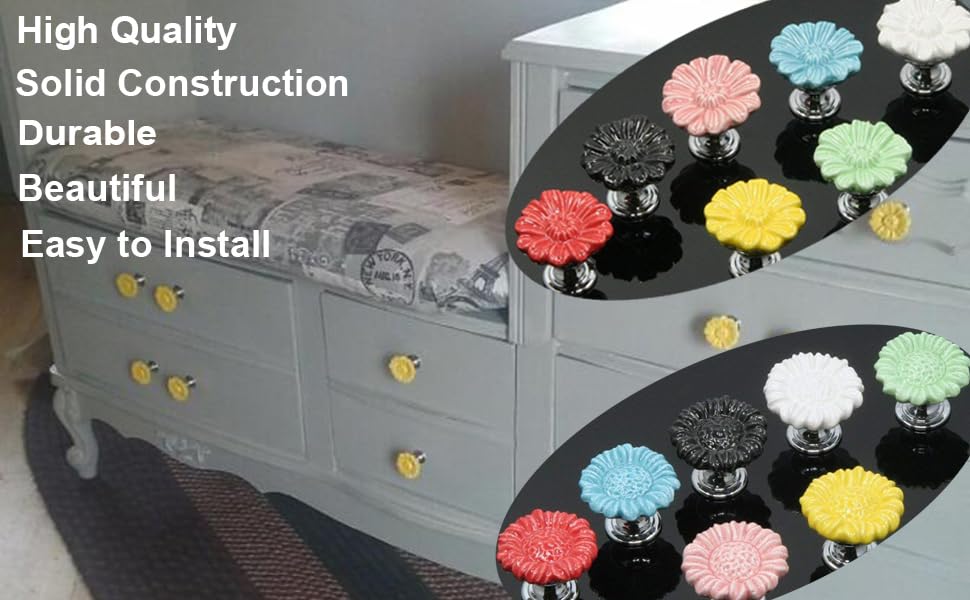 Sunkni 12 Pack Ceramic Cabinet Knobs For Girl Super Sturdy Flower