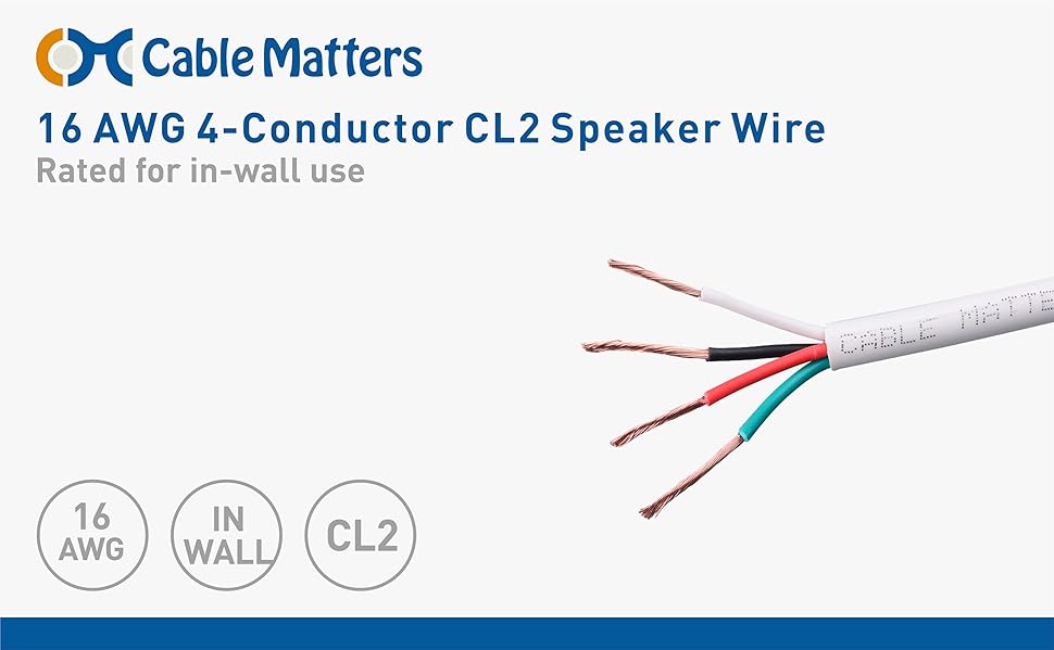 Cable Matters 16 AWG CL2 in Wall Rated OxygenFree Bare