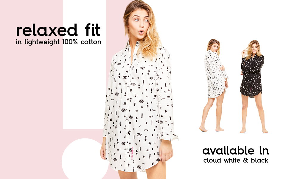 Black Boyfriend Sleep Shirt Women Long Sleeve Dress Button Down Tunic