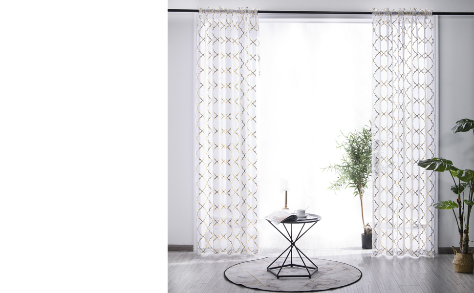 Amazon Com Yj Yanjun Airy Metallic Gold And White Voile Vurtains