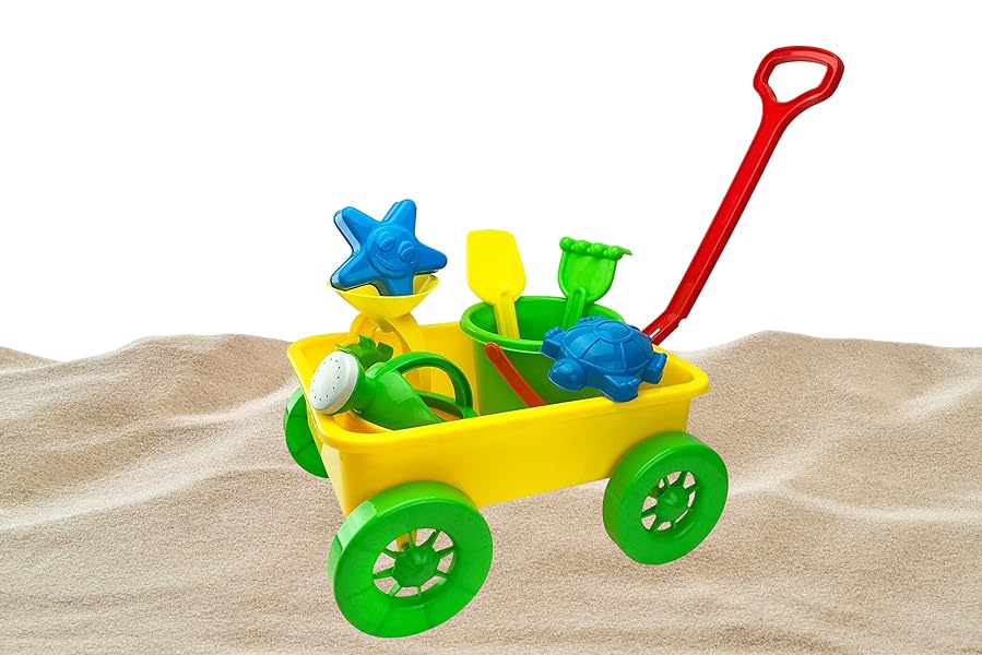 Beach Wagon Pull Along Toy Set for Kids with Sand Wheel