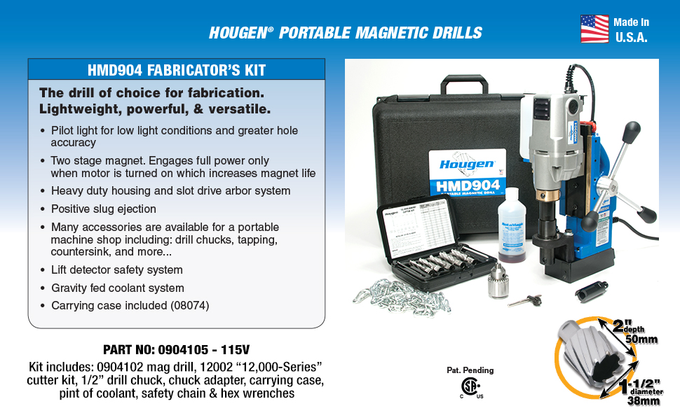 Hougen HMD904 115 Volt Drill With Coolant Bottle Plus 1/2