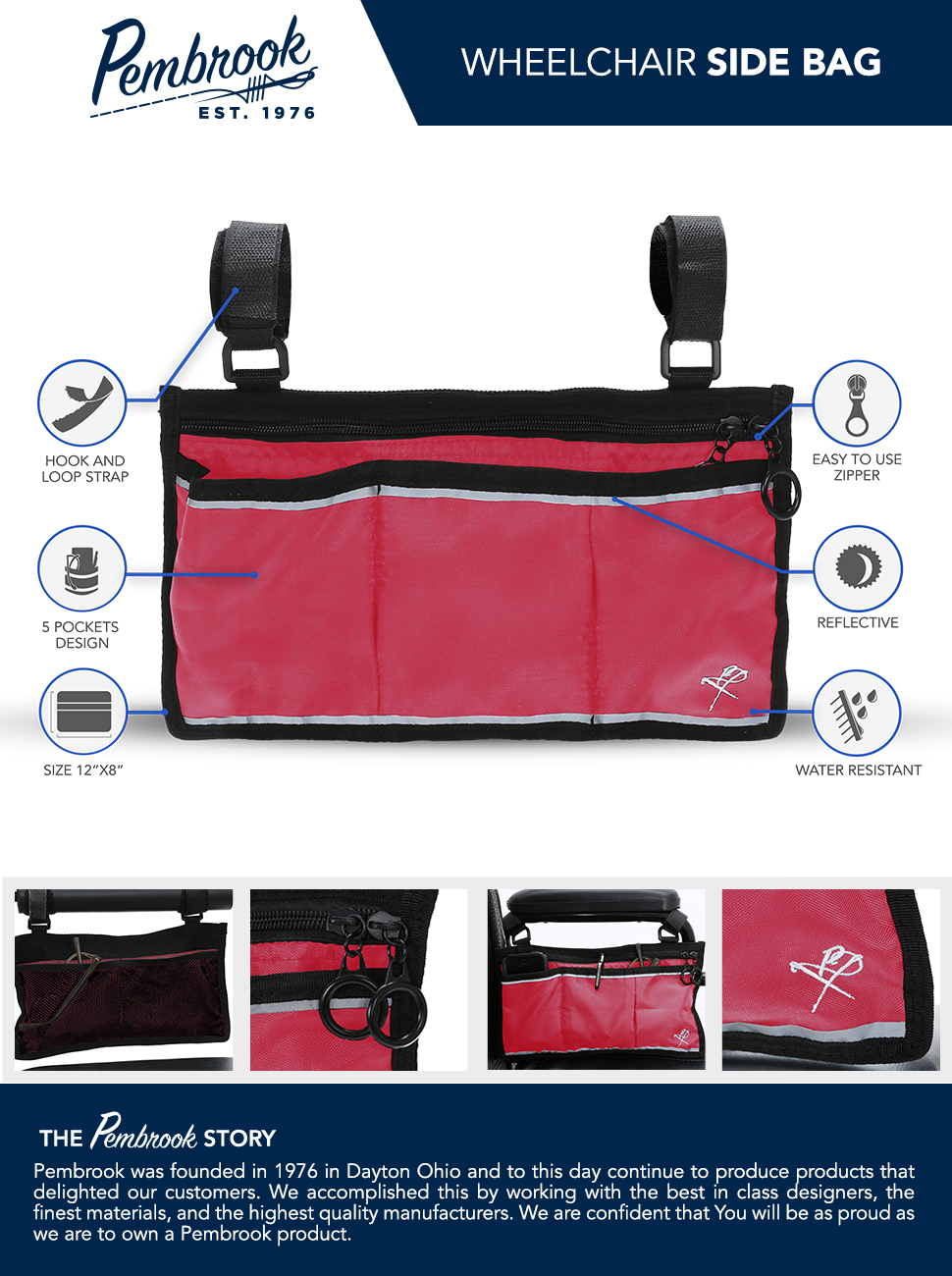 Pembrook Wheelchair Side Bag with Pouches Great for Electric Wheelchairs, Electric