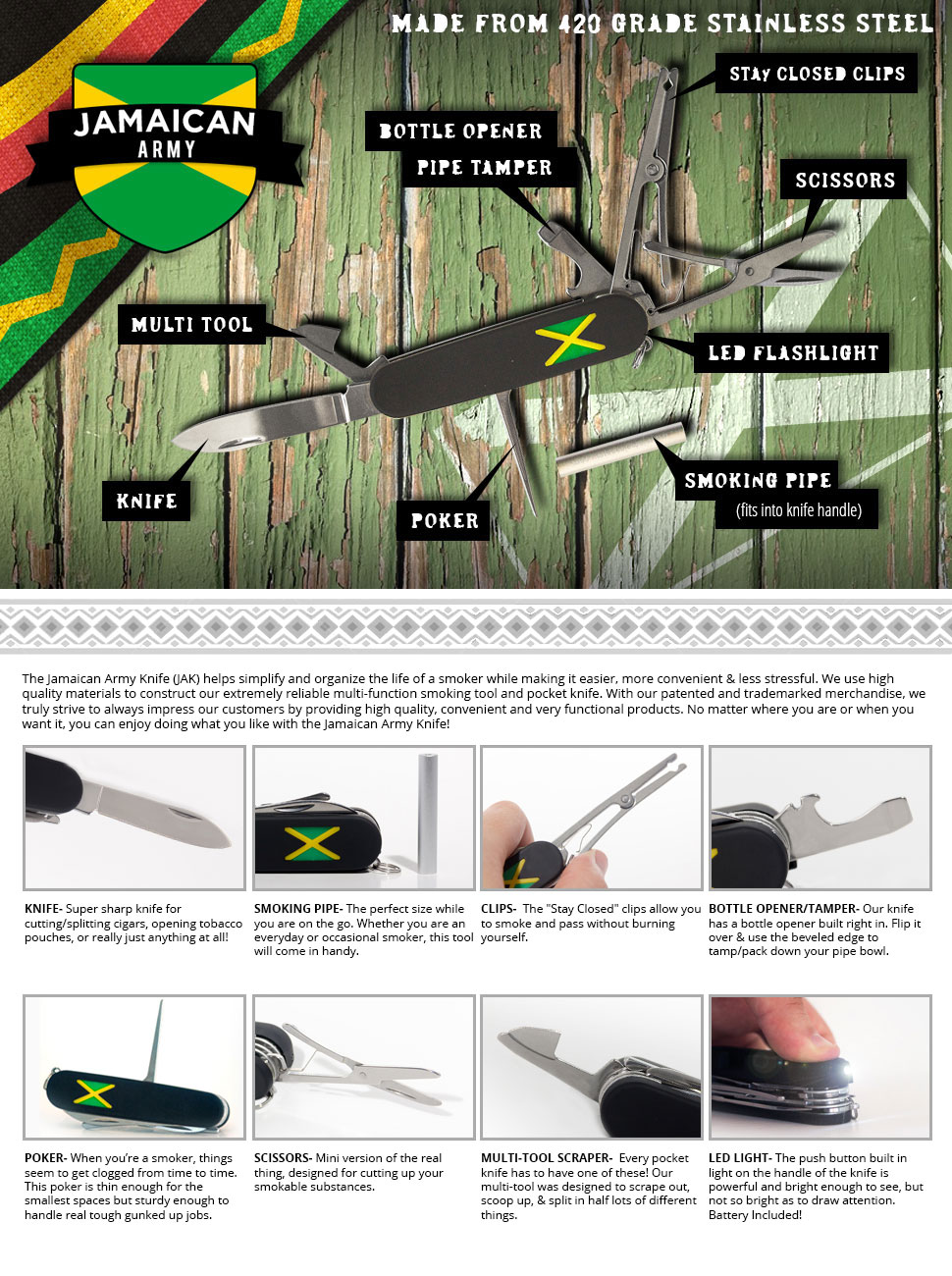 Jamaican Army Knife (JAK) 420 Grade Stainless Steel 8in