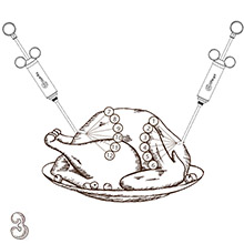 Inject marinades into meat or poultry like beef boston pork turkey chicken per injection map points