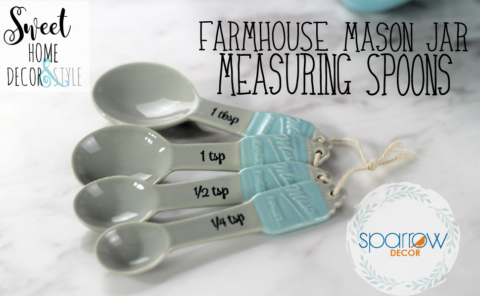 Sparrow Decor Mason Jar Ceramic Measuring Spoons Rustic