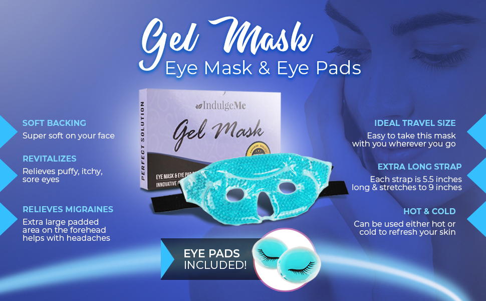 Eye Mask with Gel Beads, PLUS Eye Pads, Great for Pain