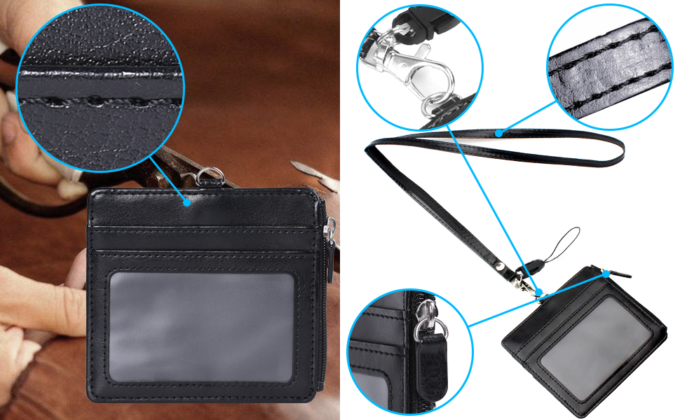 Badge Holder with Zip, Wisdompro 2Sided PU Leather ID