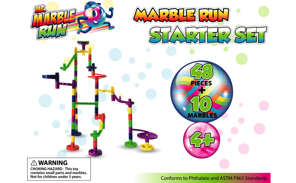 Mr. Marble Run Starter Set (48 Large Marble Run Pieces + 10