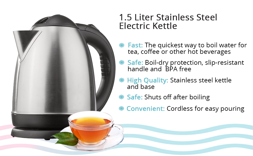 Royal 1.5 Liter Stainless Steel Electric Hot Tea Kettle