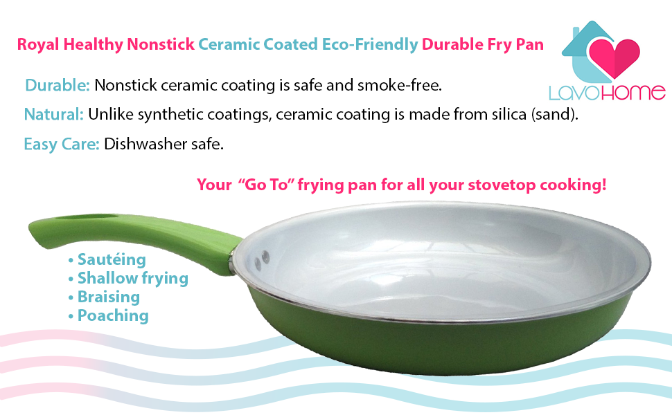 Healthy 10" Nonstick Ceramic Coated Frying Pan Eco Friendly Durable Fry and Saute