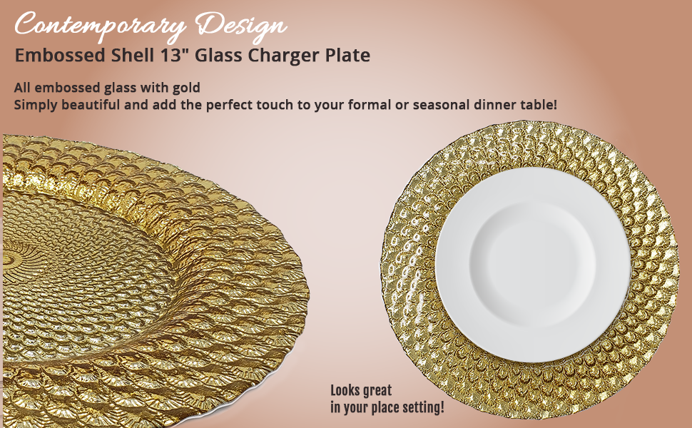 Elegant Classy Royal Shiny Gold Seashell Embossed Glass