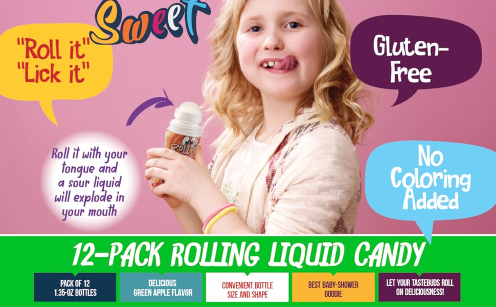 Sour Rolling Liquid Candy Green Apple Flavor 12 Pack of