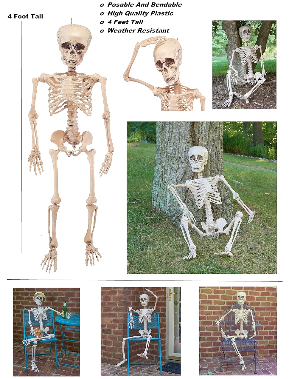 Prextex Tall Posable Halloween Skeleton Full Body