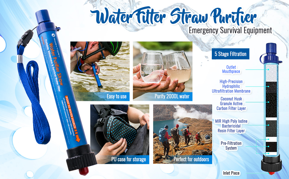 RoryTory 5pc Survival Straw Water Filters Camping Hydration