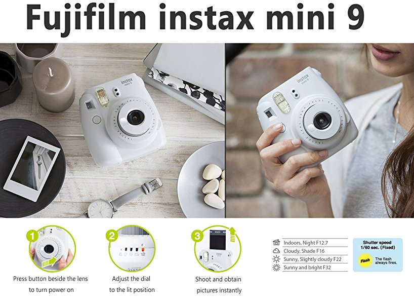 Fujifilm Instax Mini 9 Instant Camera WHITE + Fuji INSTAX