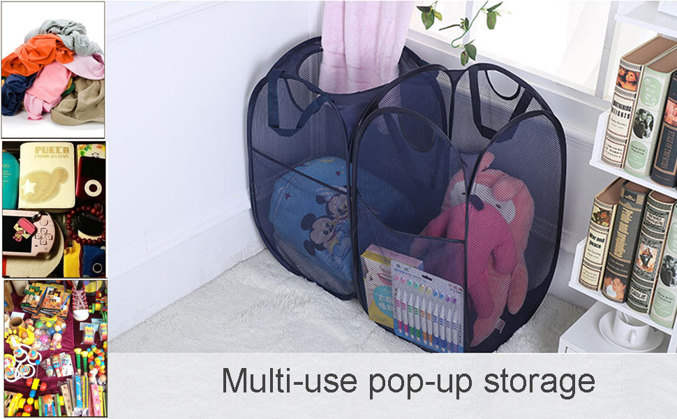 Large Mesh Popup Laundry Hamper, Laundry Basket with Side
