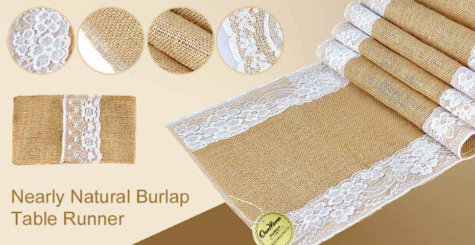 OurWarm Burlap Lace Hessian Table Runner Jute Country