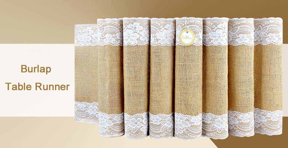 OurWarm Burlap Lace Hessian Table Runner Jute Country