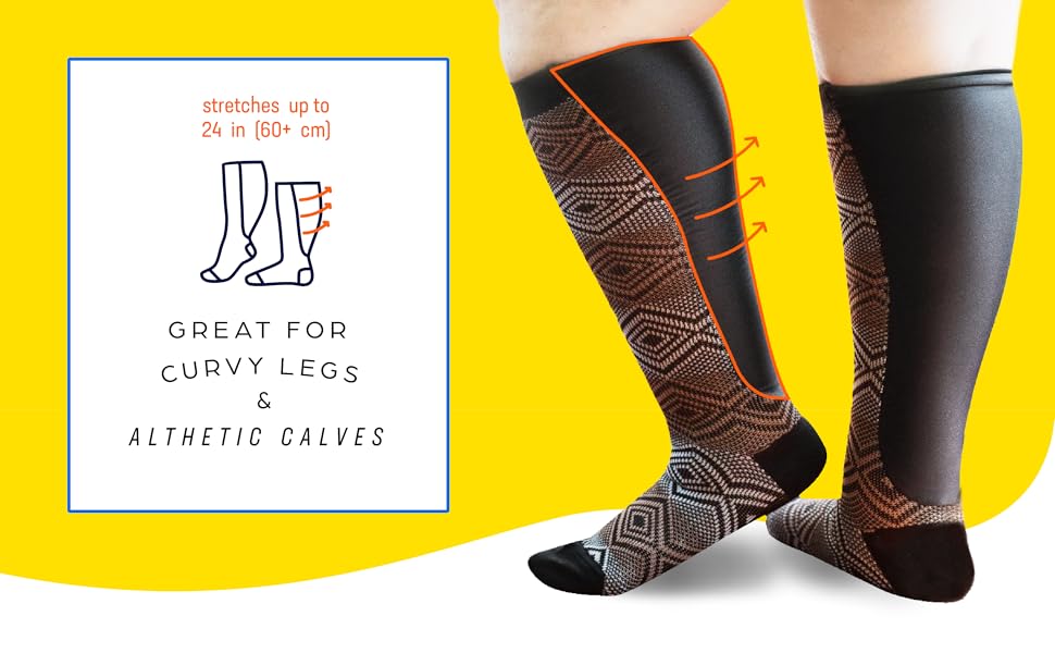 Xpandasox Women's Plus Size/Wide Calf Cotton Blend Sport Socks Black