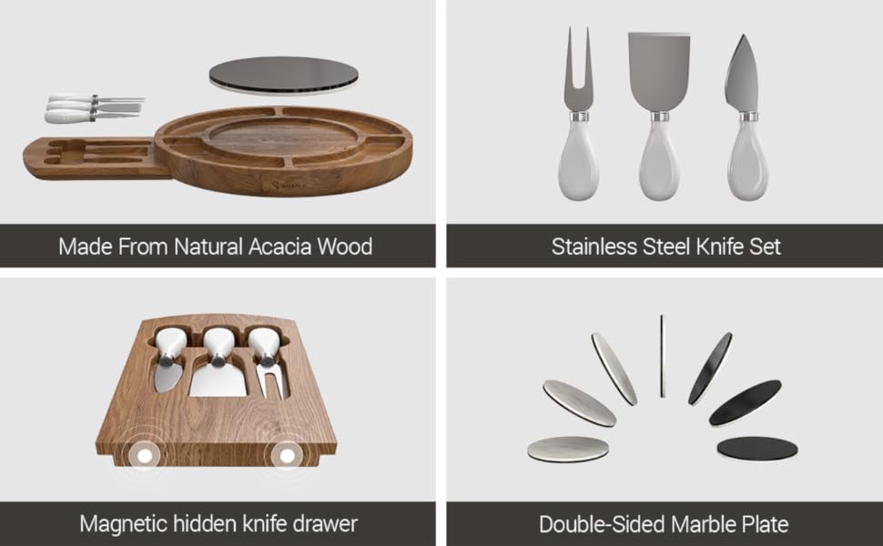 Amazon Com Shanik Cheese Board Set Round Acacia Charcuterie