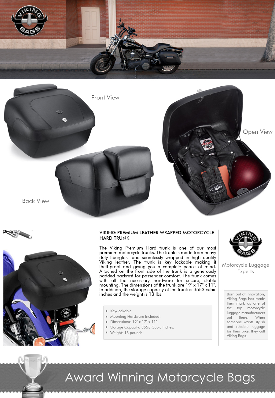 hard leather motorcycle trunk