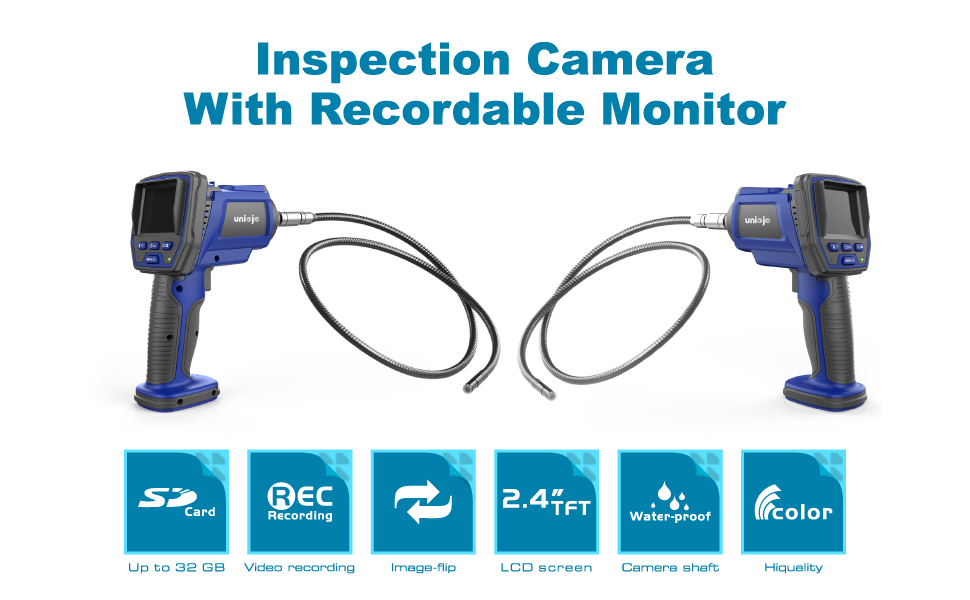 Inspection Camera, UNIOJO Digital Industrial Endoscope 2.7" LCD Color