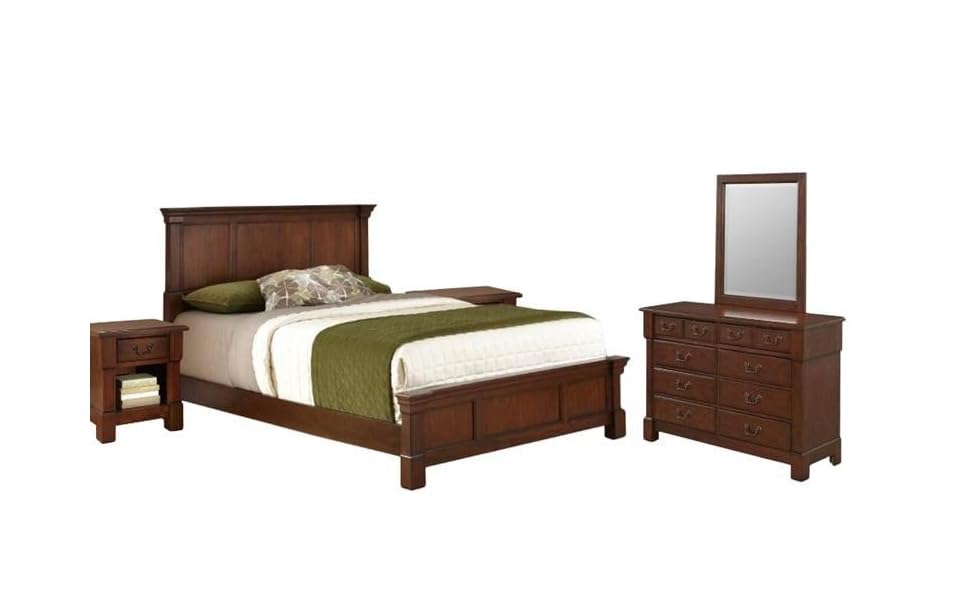 Home Square 4 Piece Bedroom Set with Panel Bed, Mirrored