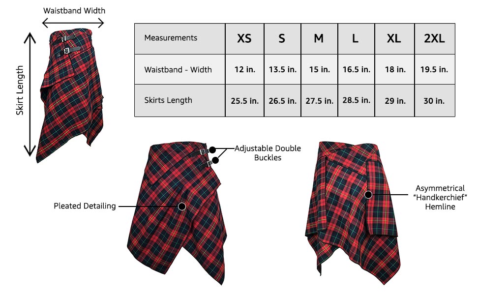 Tartan pocket skirt size chart