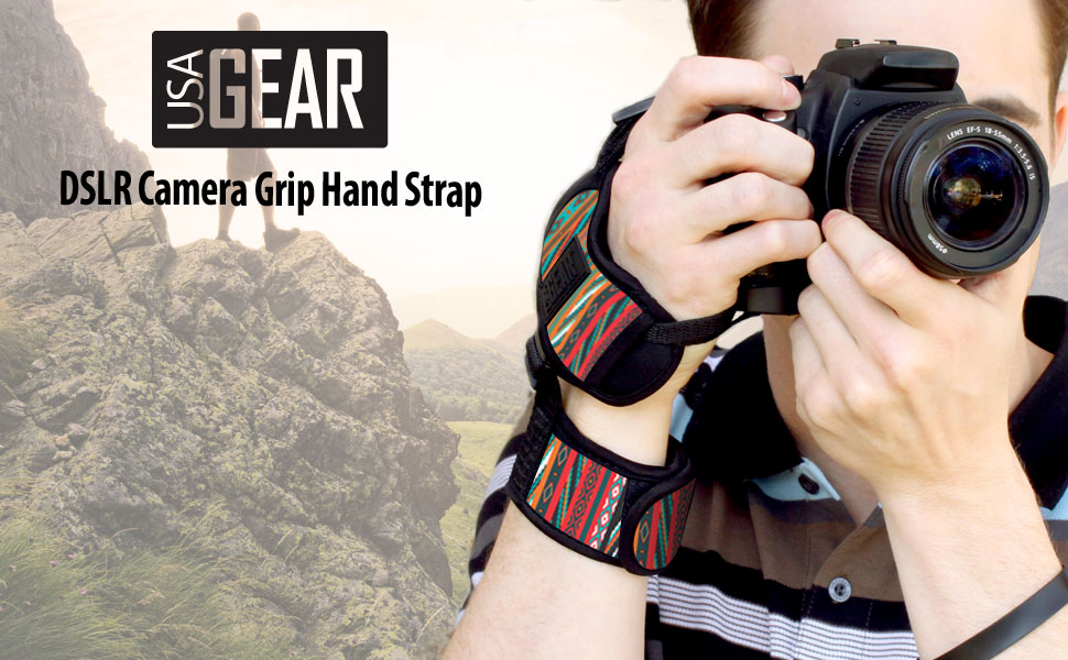 USA GEAR DualGRIP Professional Grip Camera Hand Strap with Neoprene Design and